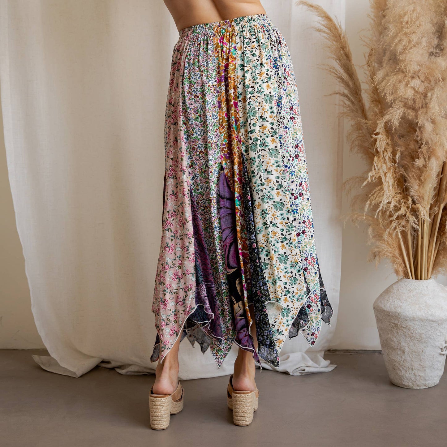Artisan Bohemian Patchwork Handkerchief Maxi Skirt NEW