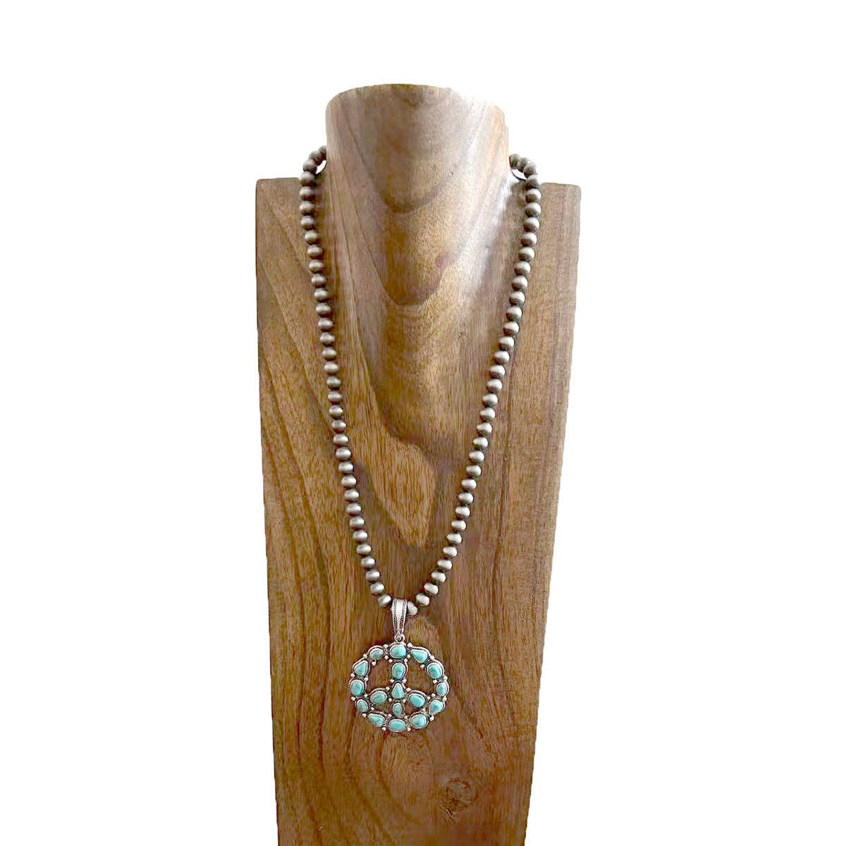 Navajo pearl beads and blue turquoise peace sign pendent Necklace