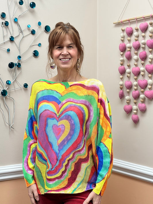 Multi Hearts Round Knit Printed Sweater LOOWIE