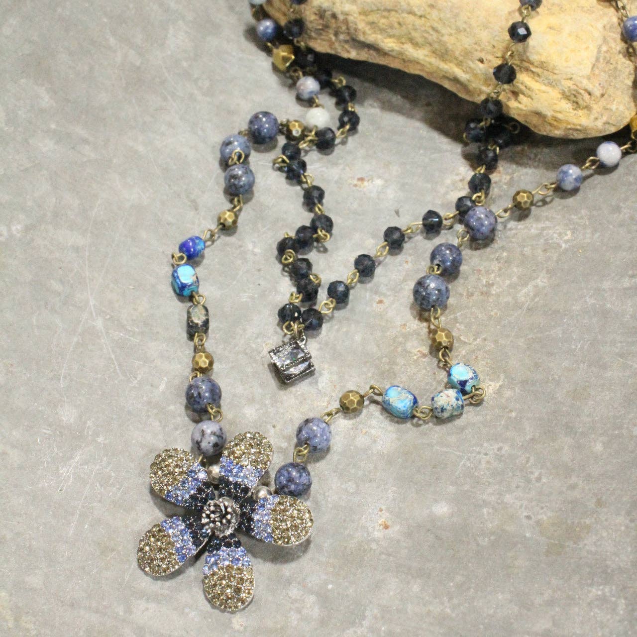 Shades Of Blue Budding Beaded Layered Necklace