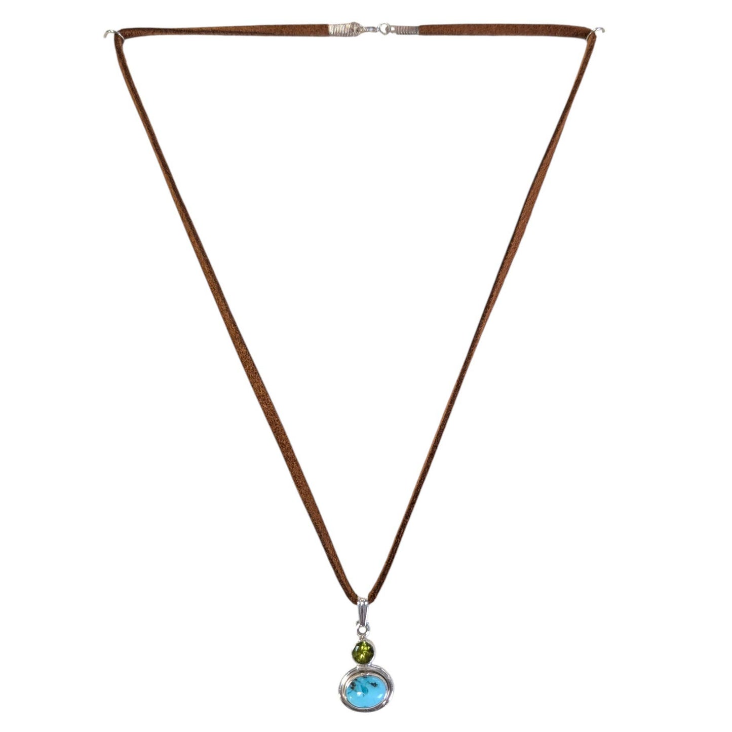 SALE Sterling Turquoise & Peridot Pendant on Suede Necklace