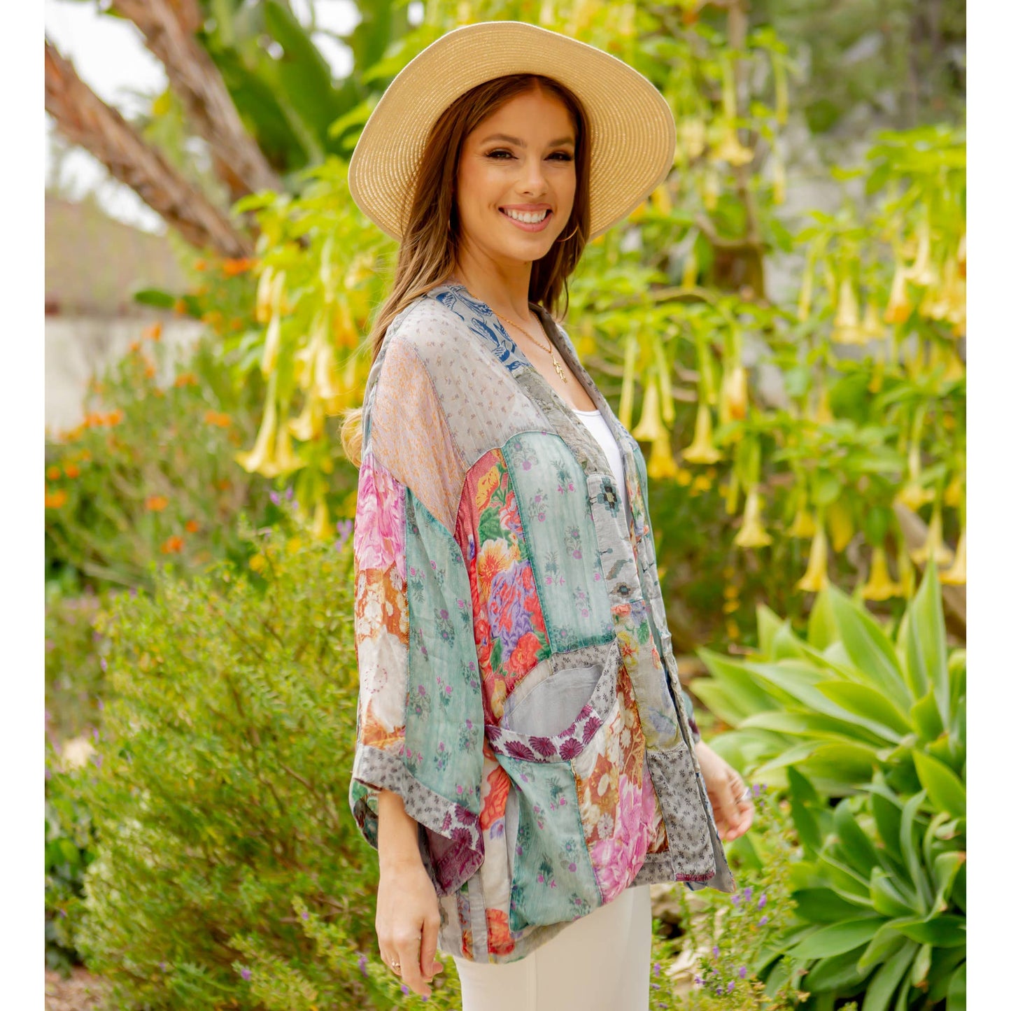 Kimono Top In Overdyed Mix N Match Patches