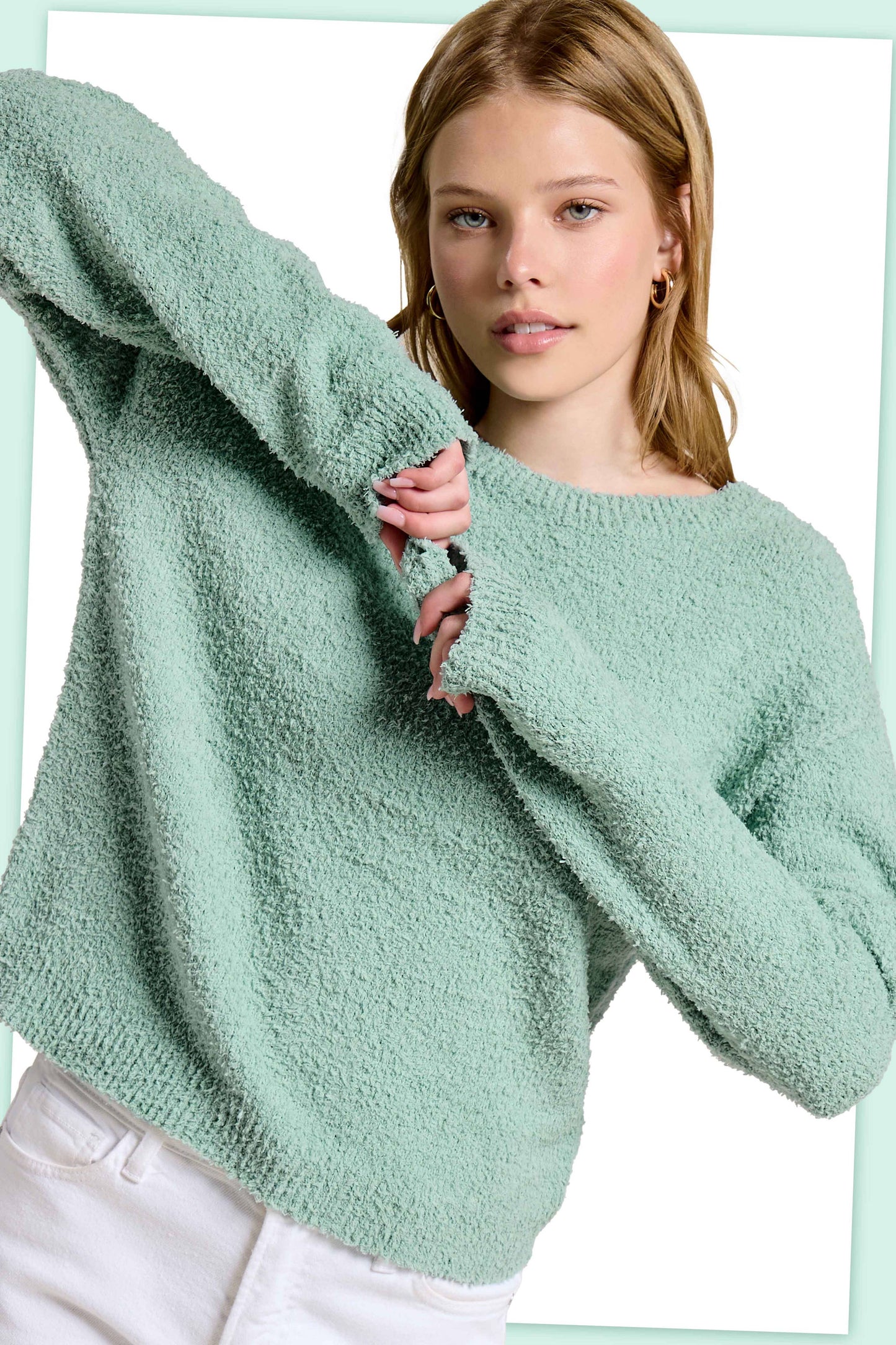 Fuzzy Reversible Drawstring V-Neck Sweater