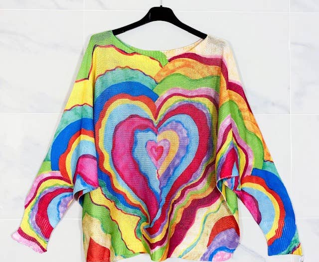 Multi Hearts Round Knit Printed Sweater LOOWIE