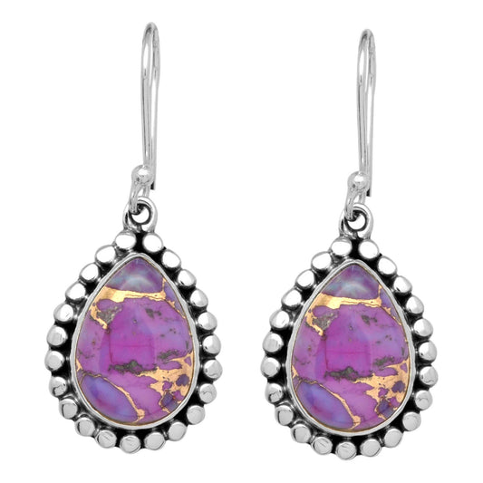 Rivulets of Gold Purple Turquoise Sterling Dangle Earrings