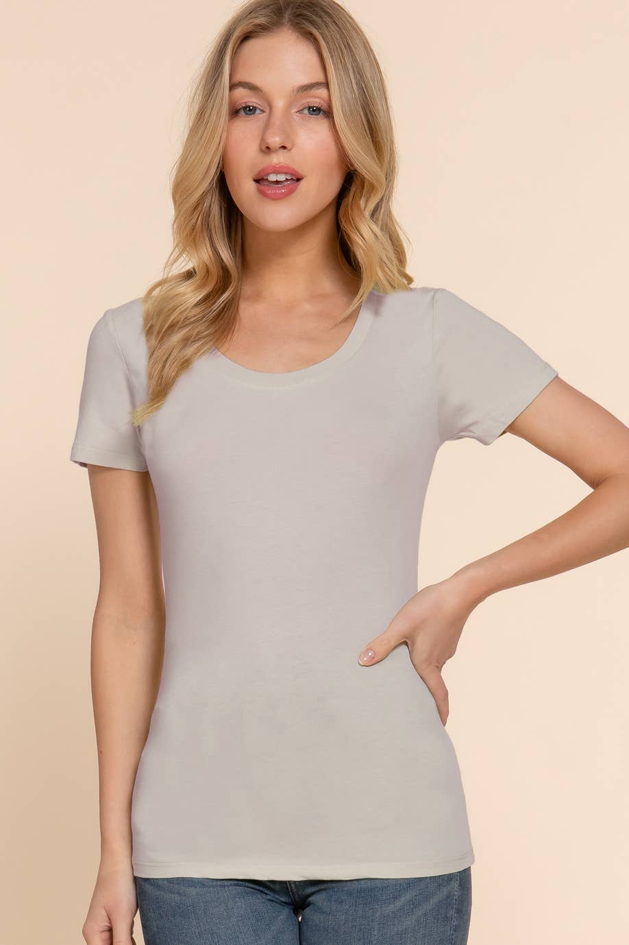 Short Sleeve Scoop Neck Cotton Jersey Top
