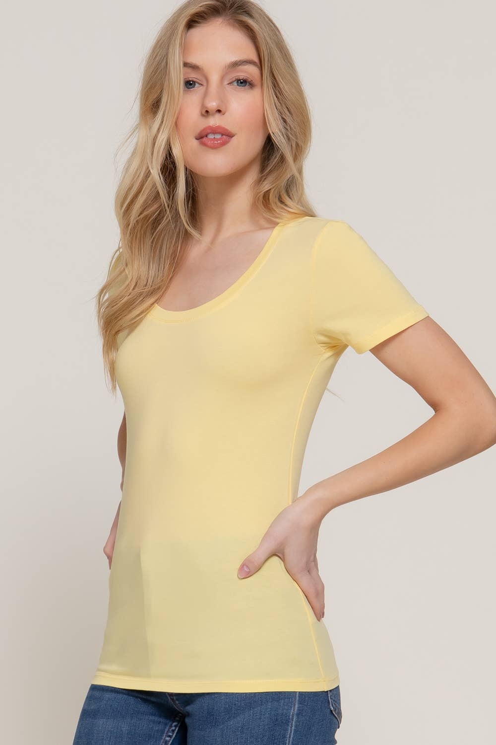 Short Sleeve Scoop Neck Cotton Jersey Top