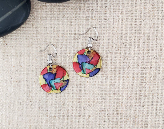 Alcohol Ink Stainless Steel Small Circle Earrings