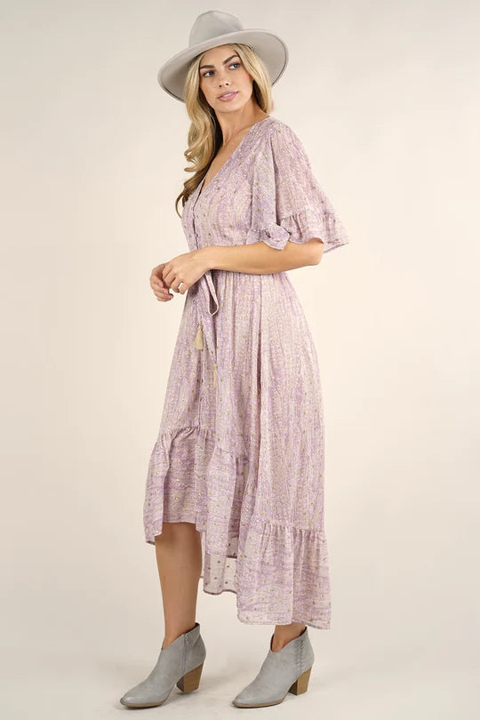 Feather Printed Hi-Lo Maxi Dress