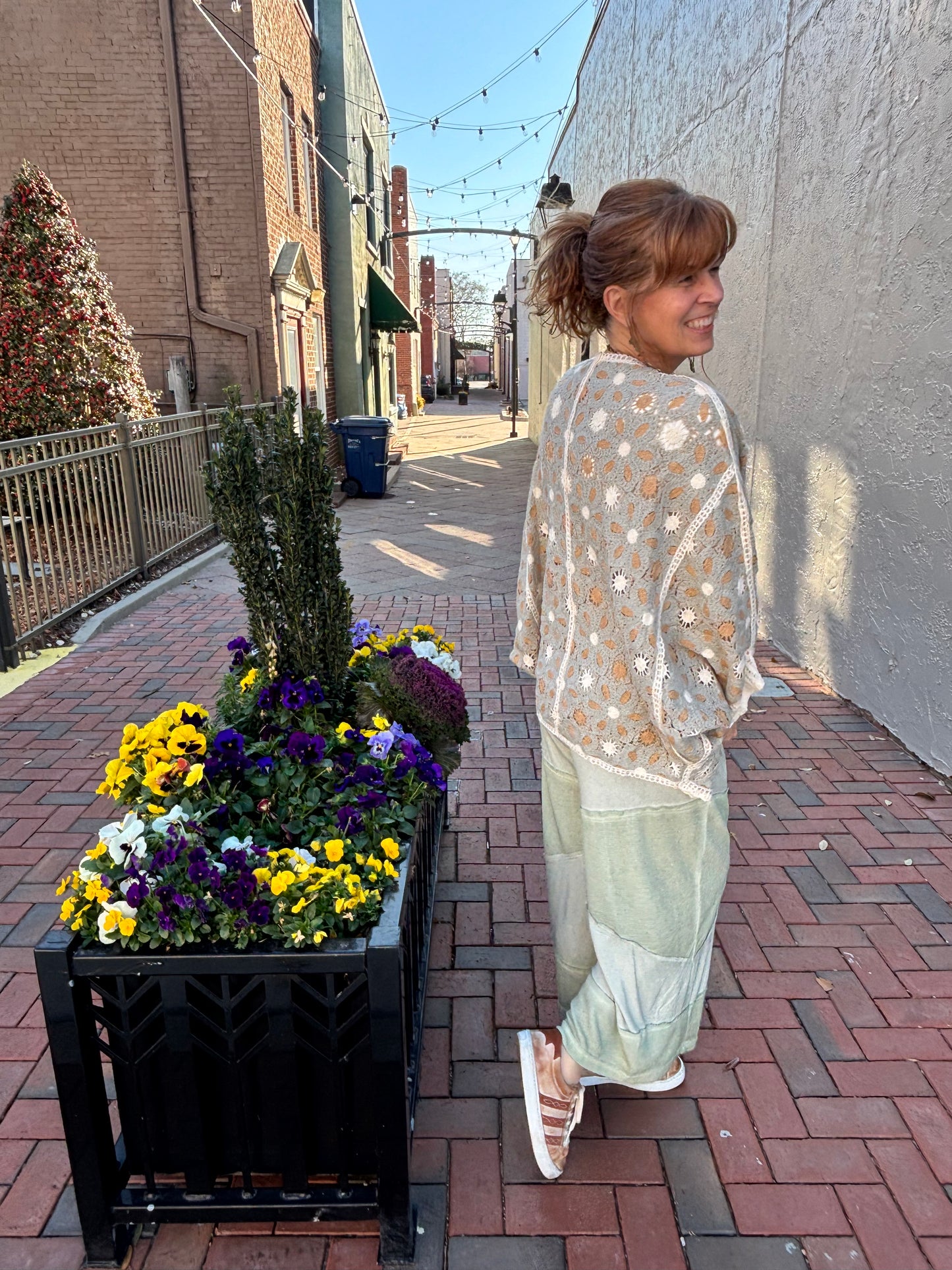 Soft Sage and Cream Crochet Kimono Cardigan