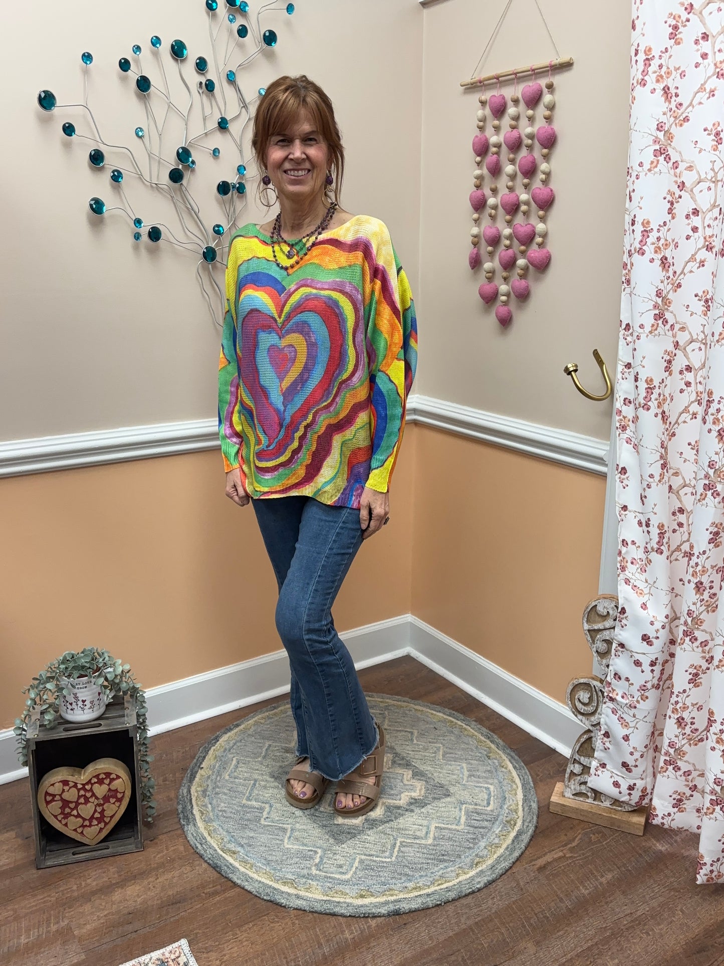 Multi Hearts Round Knit Printed Sweater LOOWIE