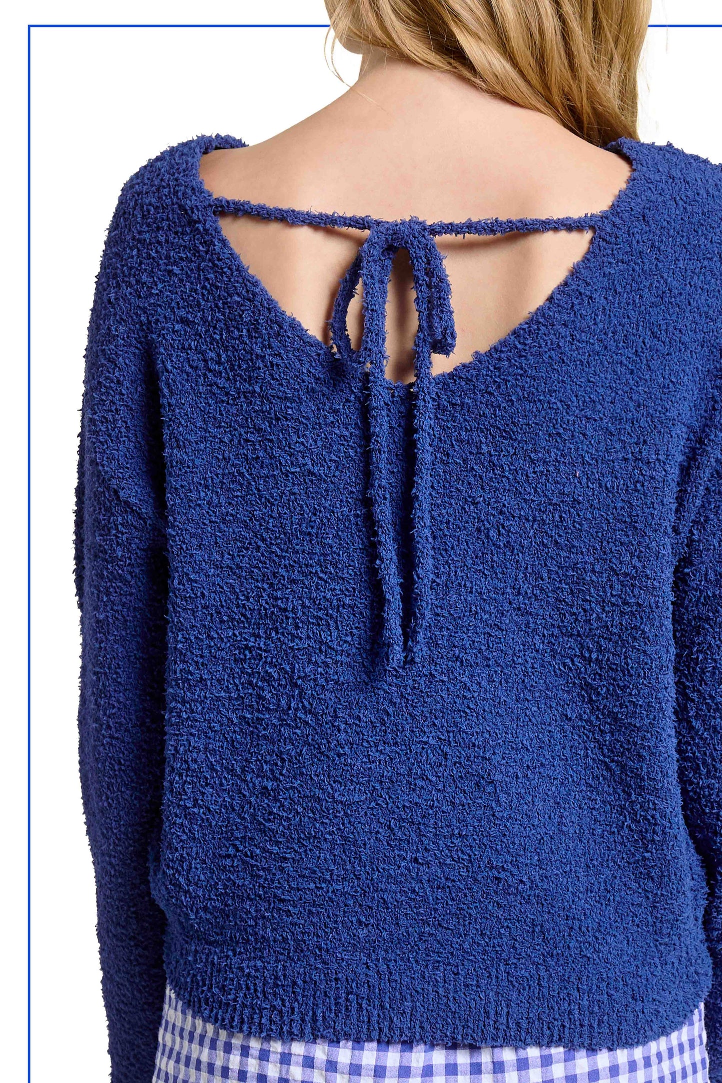 Fuzzy Reversible Drawstring V-Neck Sweater