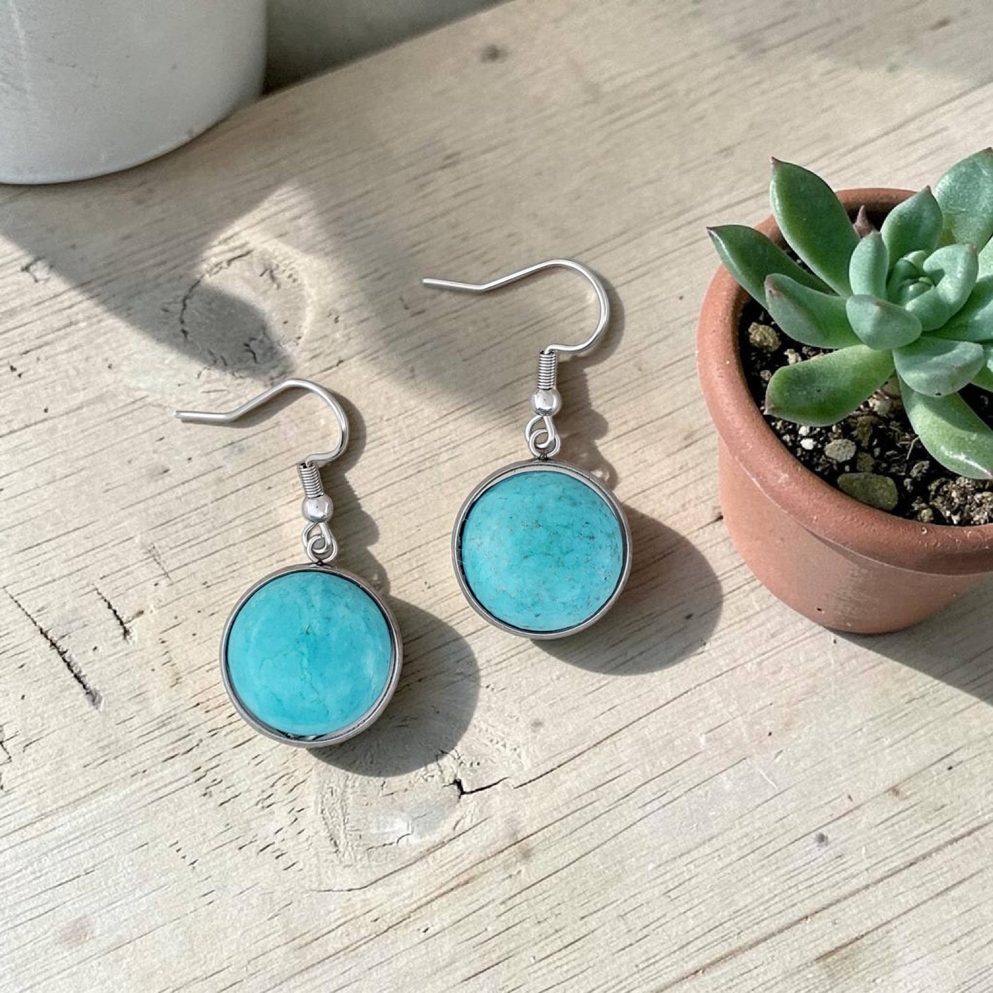 Stainless Steel & Blue Howlite Drop Earrings