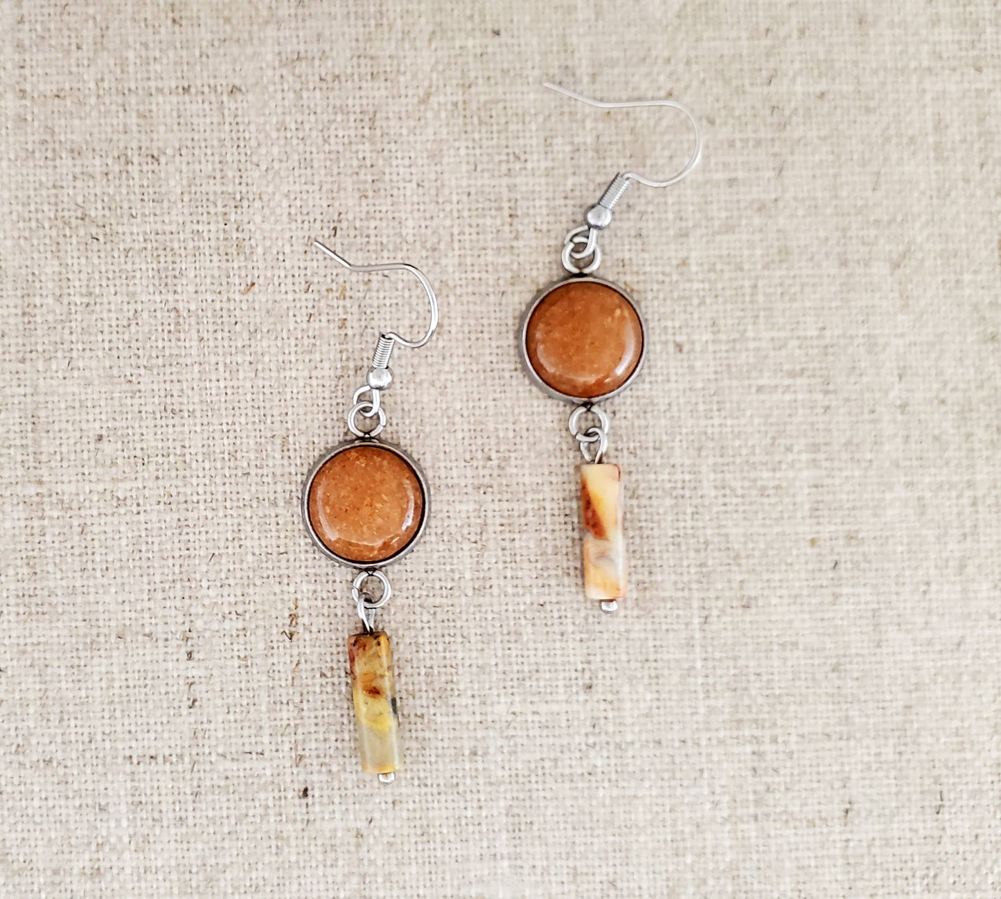 Red Aventurine, Agate & Stainless Earrings