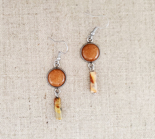 Red Aventurine, Agate & Stainless Earrings