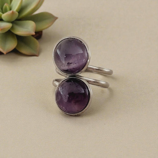 Amethyst & Stainless Adjustable Ring