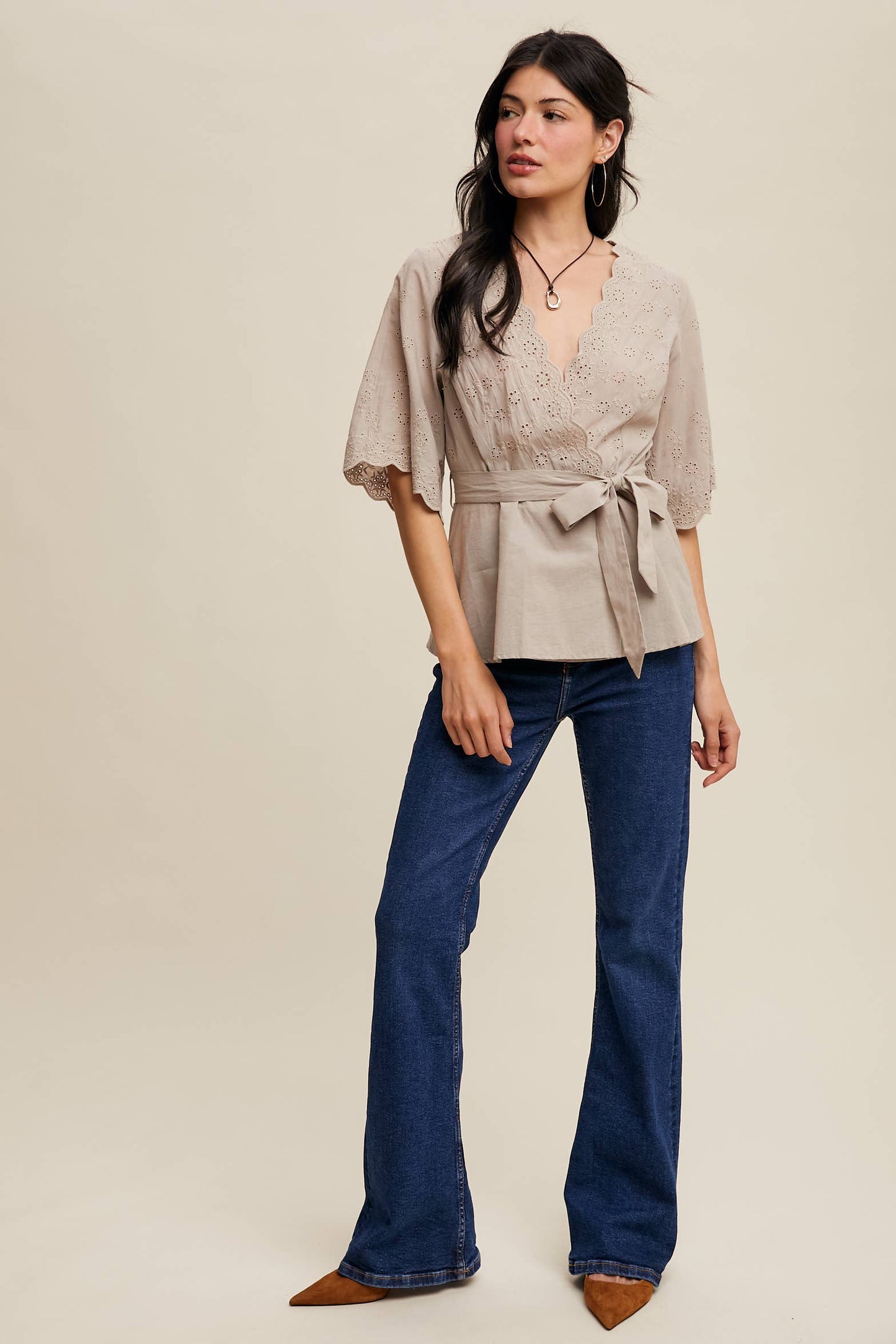 Eyelet Embroidered Wrap Blouse