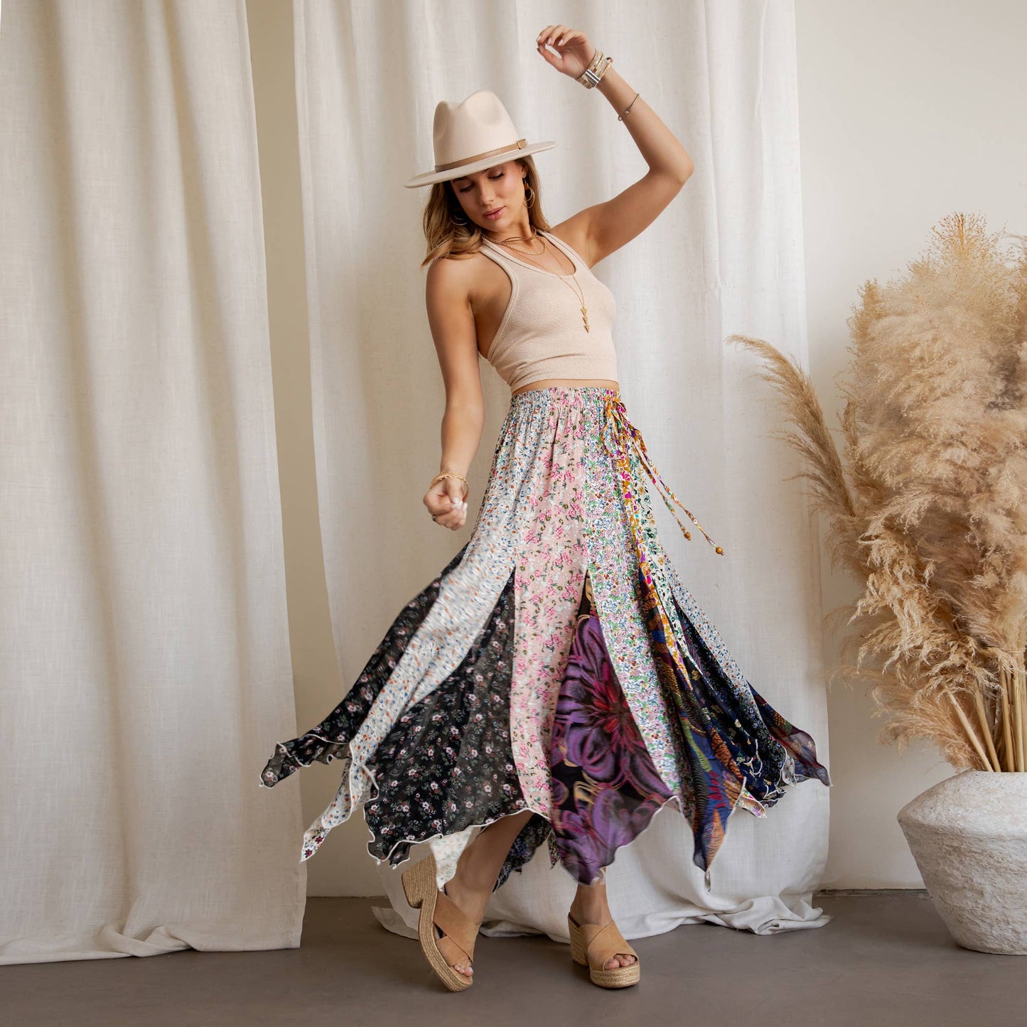 Artisan Bohemian Patchwork Handkerchief Maxi Skirt NEW