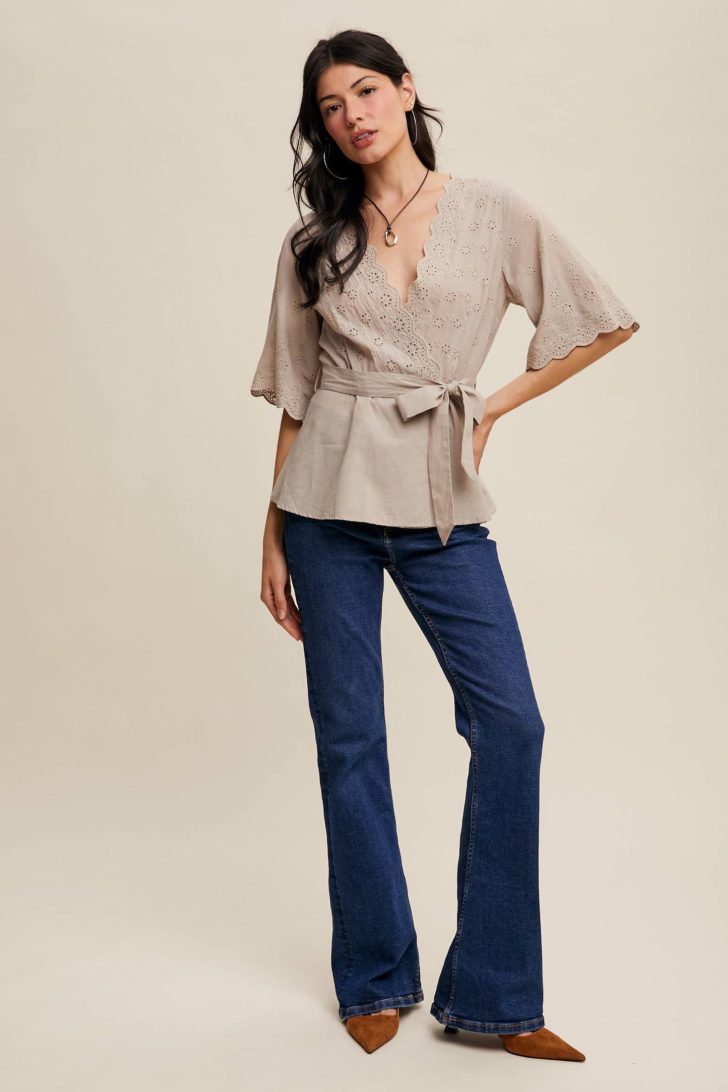 Eyelet Embroidered Wrap Blouse