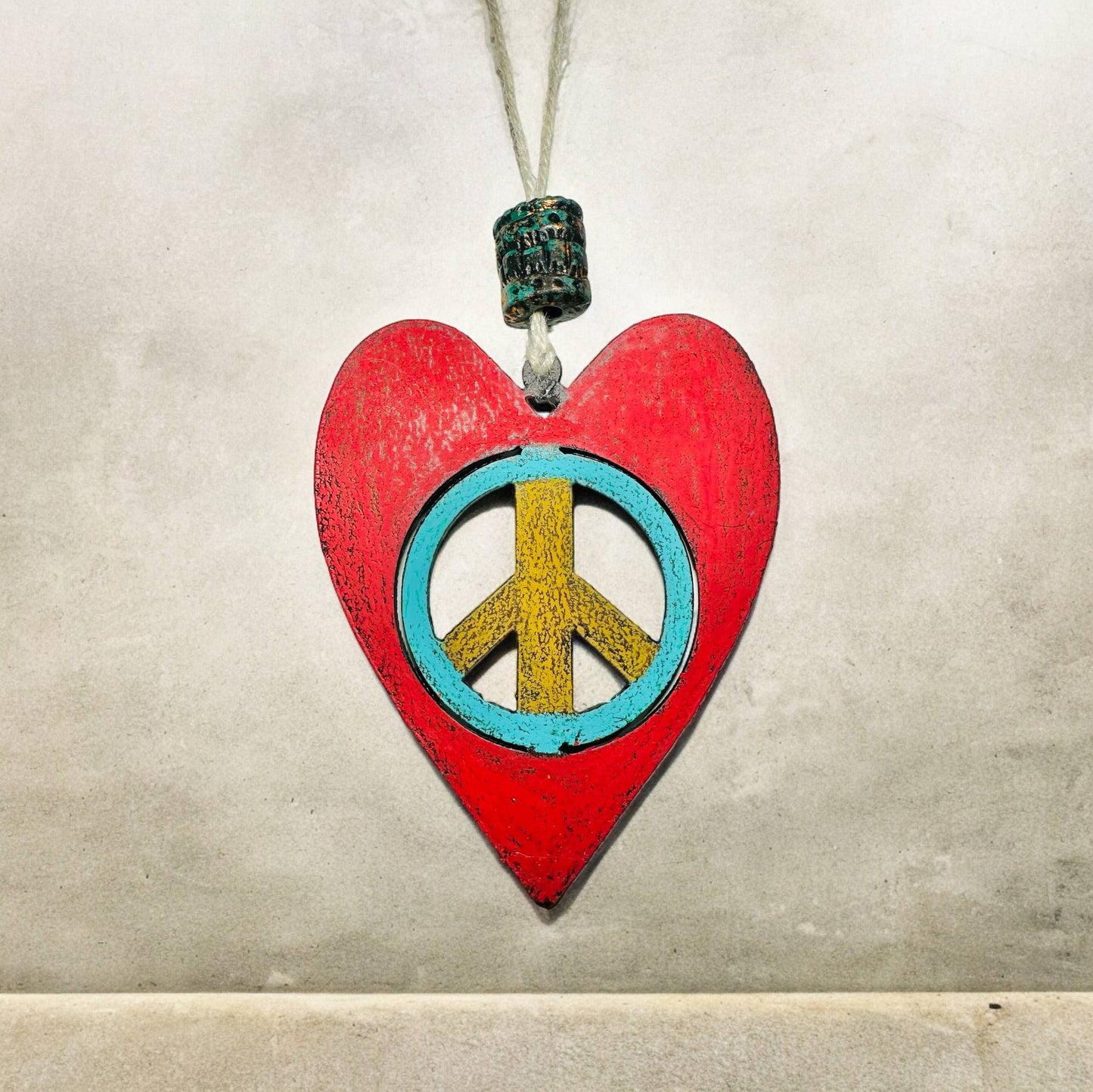 HEART ornament Cute hippie metal gift Peace Sign Sustainable