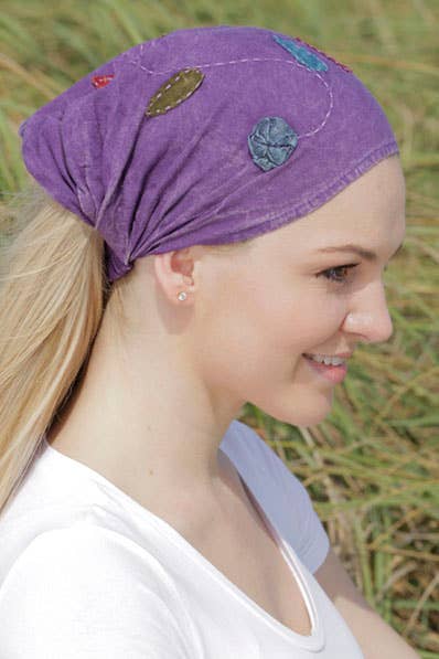 Purple Stonewash Floral Hairband -Stonewash Elastic Headband