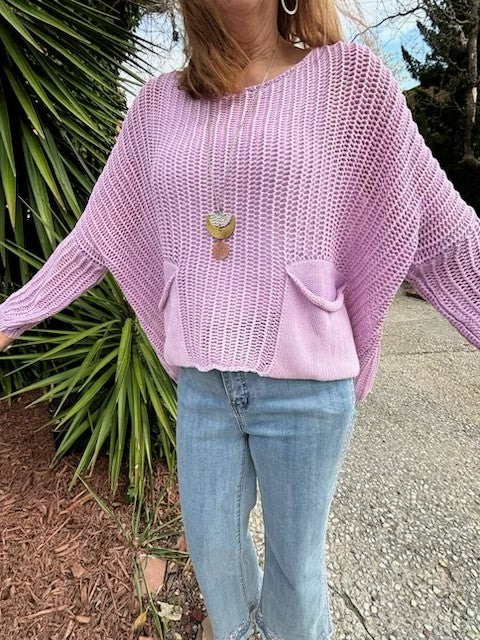 Lavender Crochet Knit Top