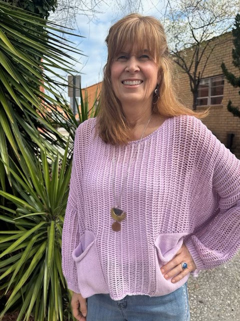 Lavender Crochet Knit Top