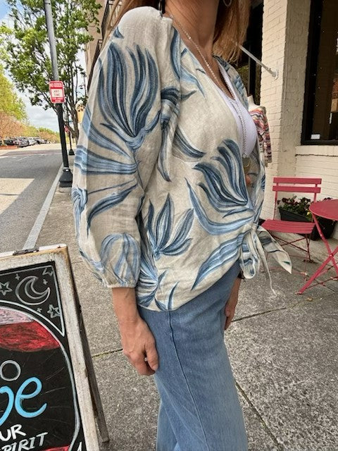 Printed Blouse Tie Front