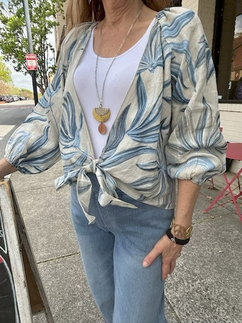 Printed Blouse Tie Front