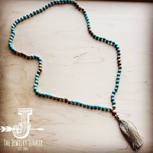 **Frosted Jasper Amazonite Beaded Necklace Tassel 253p