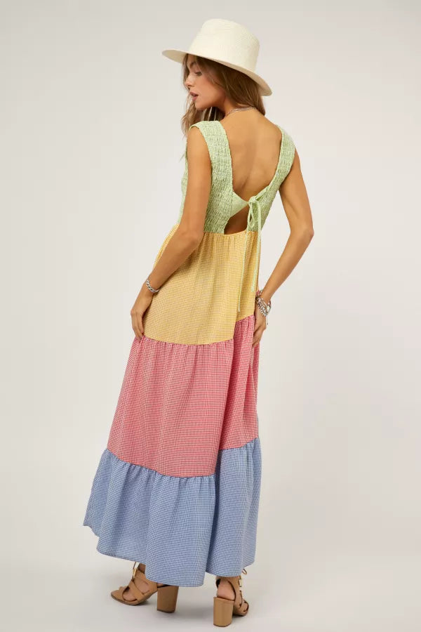 BACK TIE TIERED SKIRT MAXI DRESS
