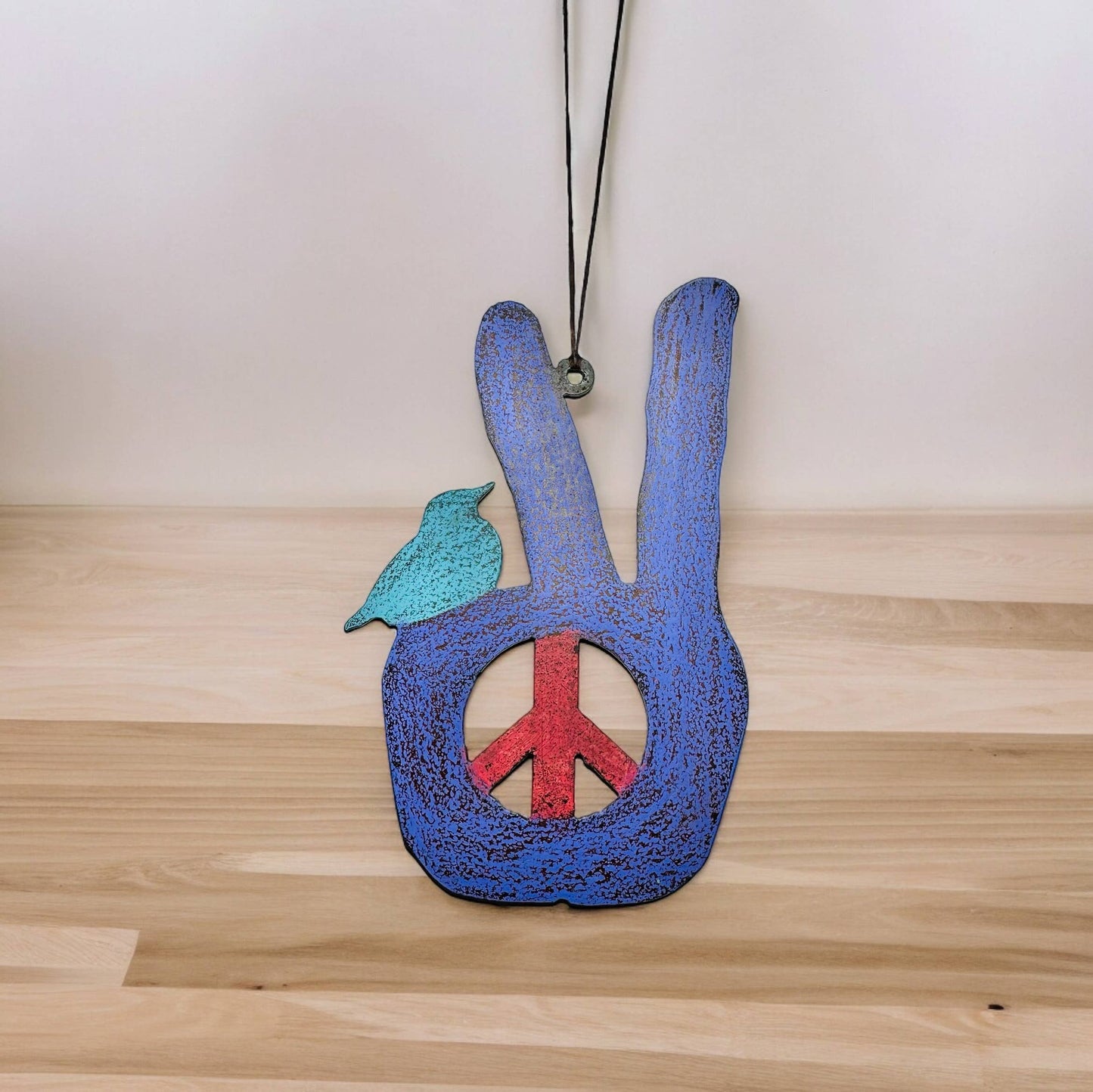 Peace sign ornament hippie hand bird metal gift recycled USA