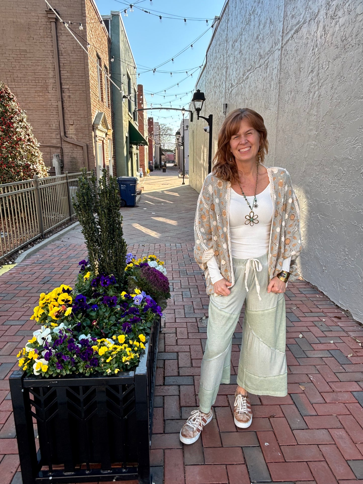 Soft Sage and Cream Crochet Kimono Cardigan