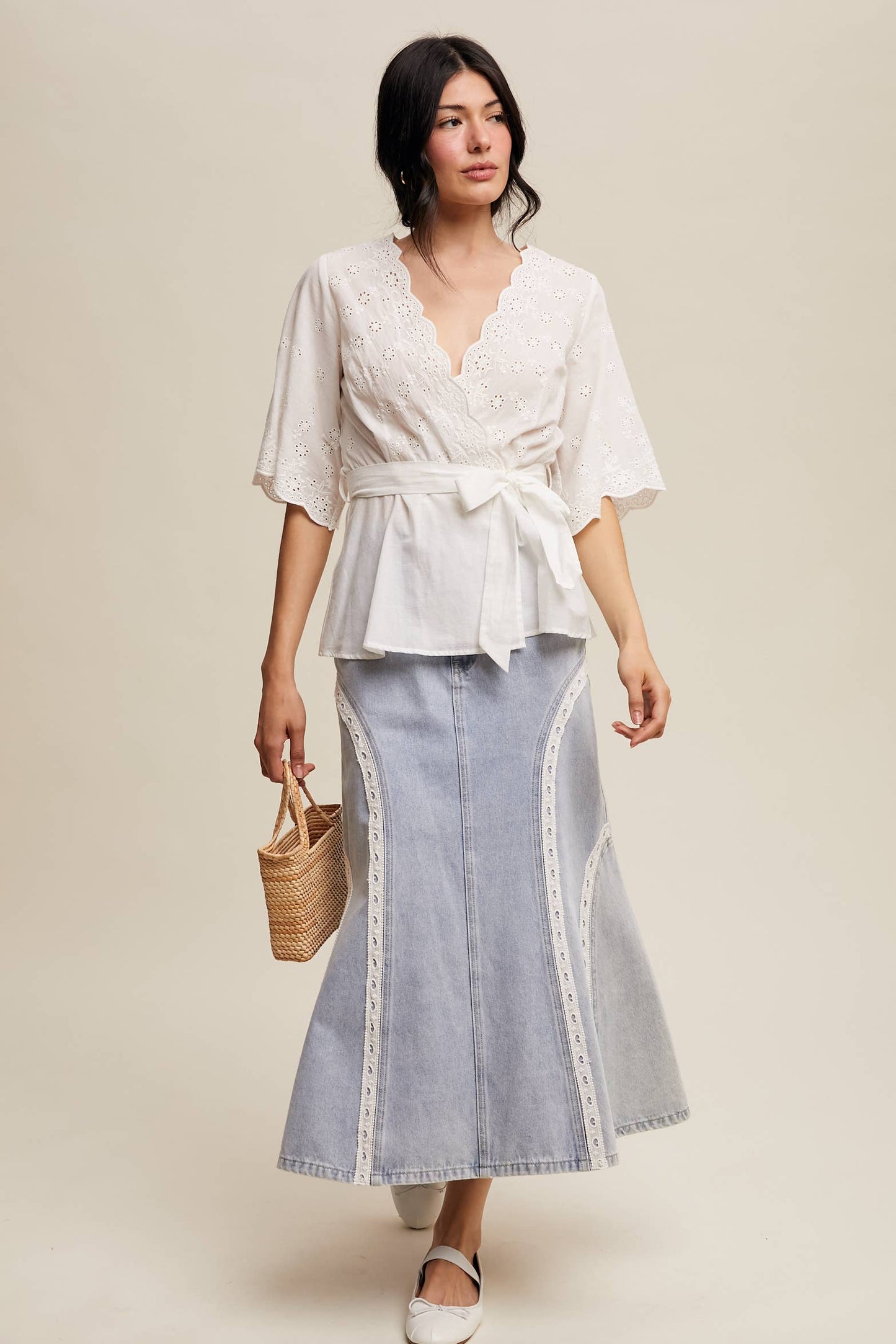 Eyelet Embroidered Wrap Blouse