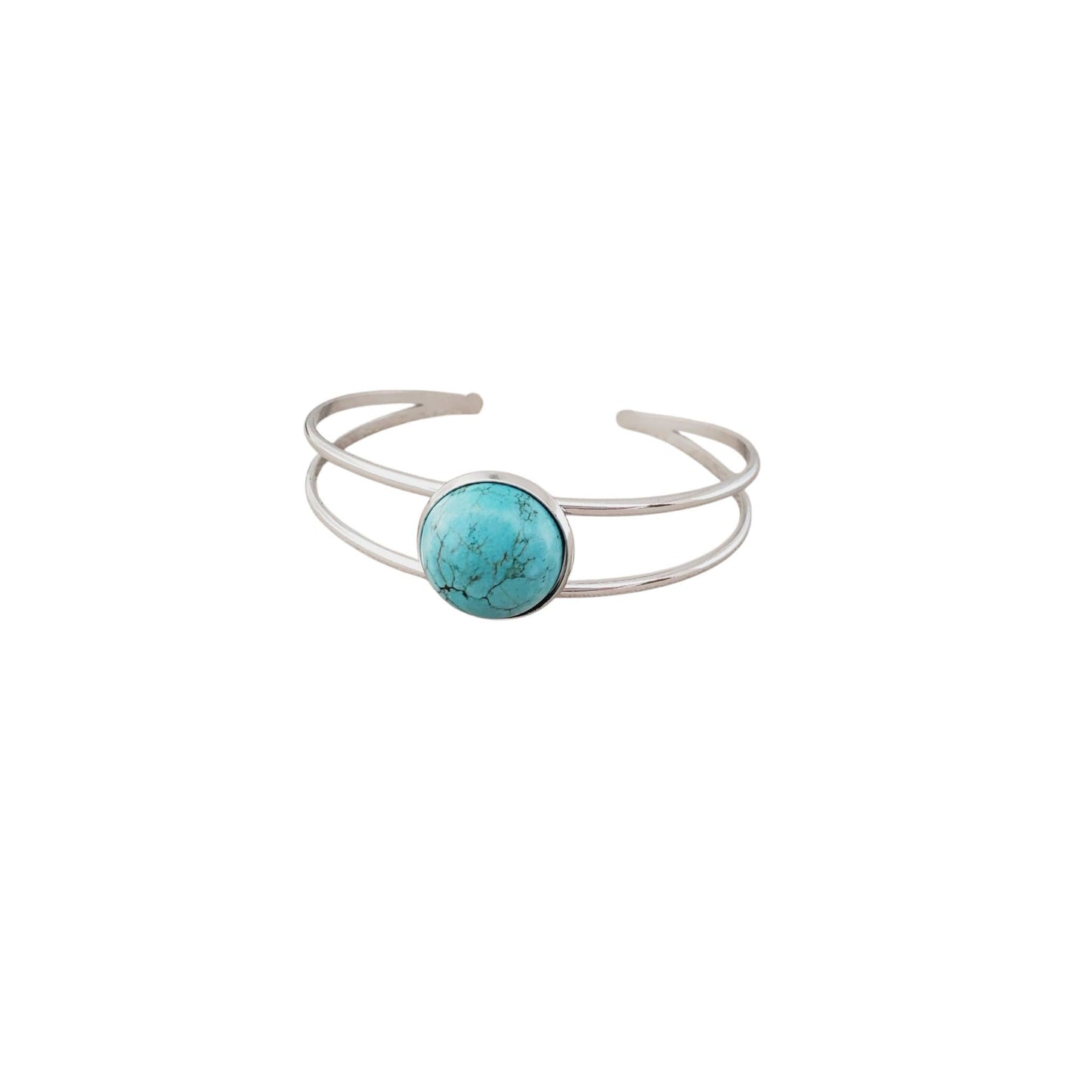 Blue Howlite & Stainless Bangle Bracelet