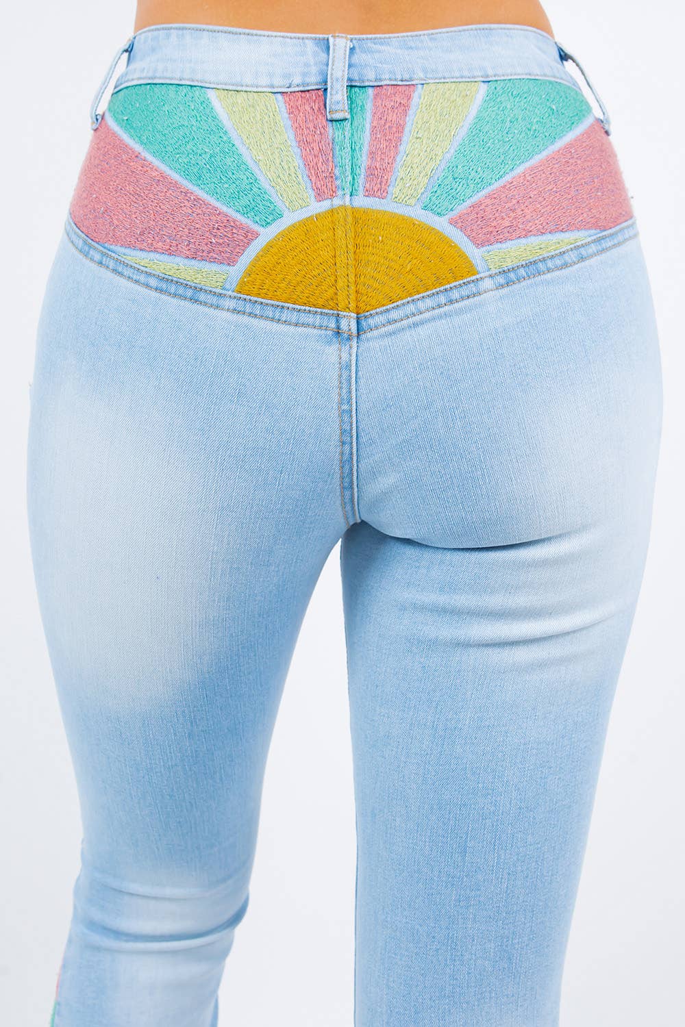 Groovy Sunrise Embroidery Bellbottom Jeans