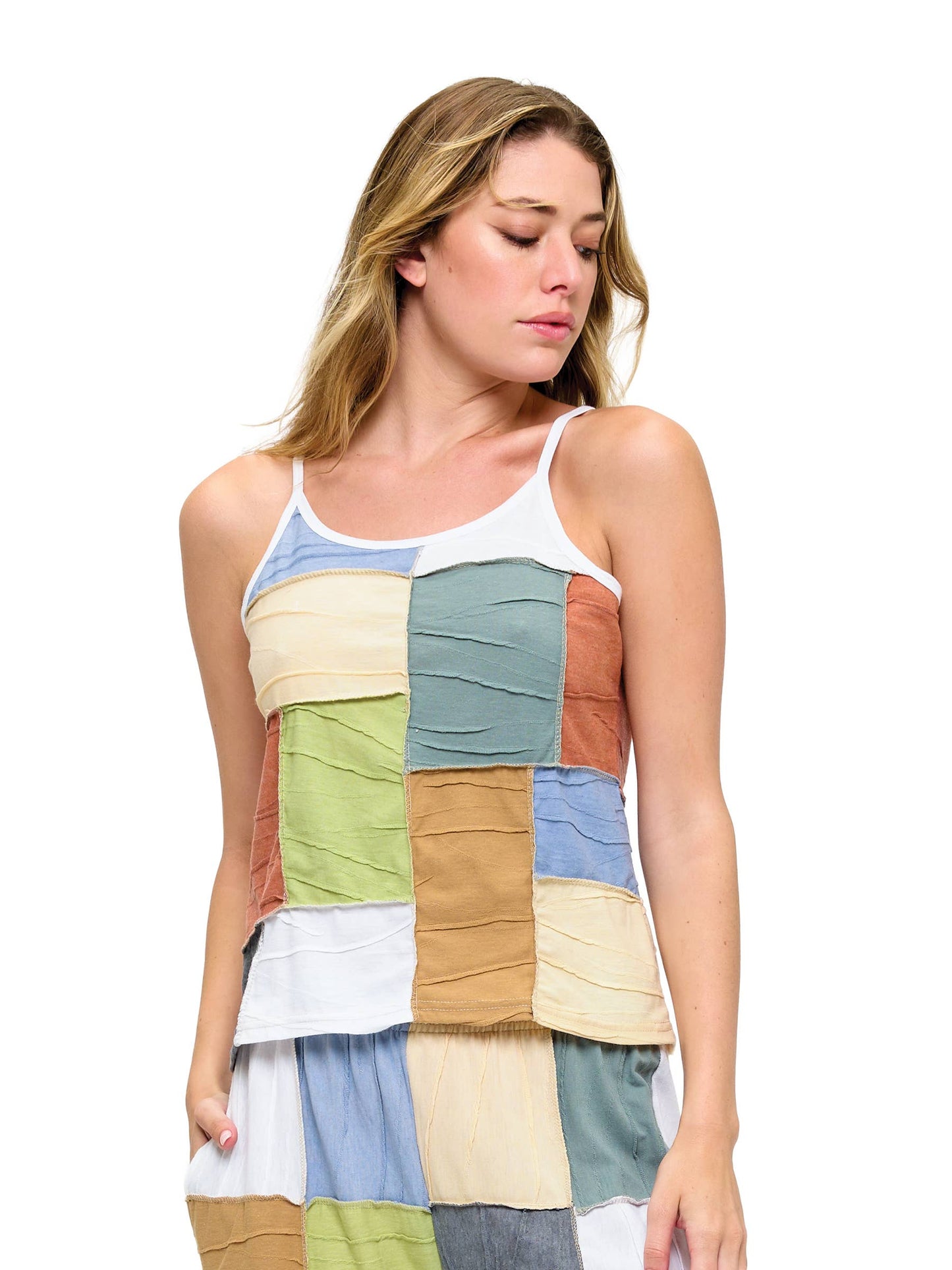 Boho Patchwork Textured Tank Top