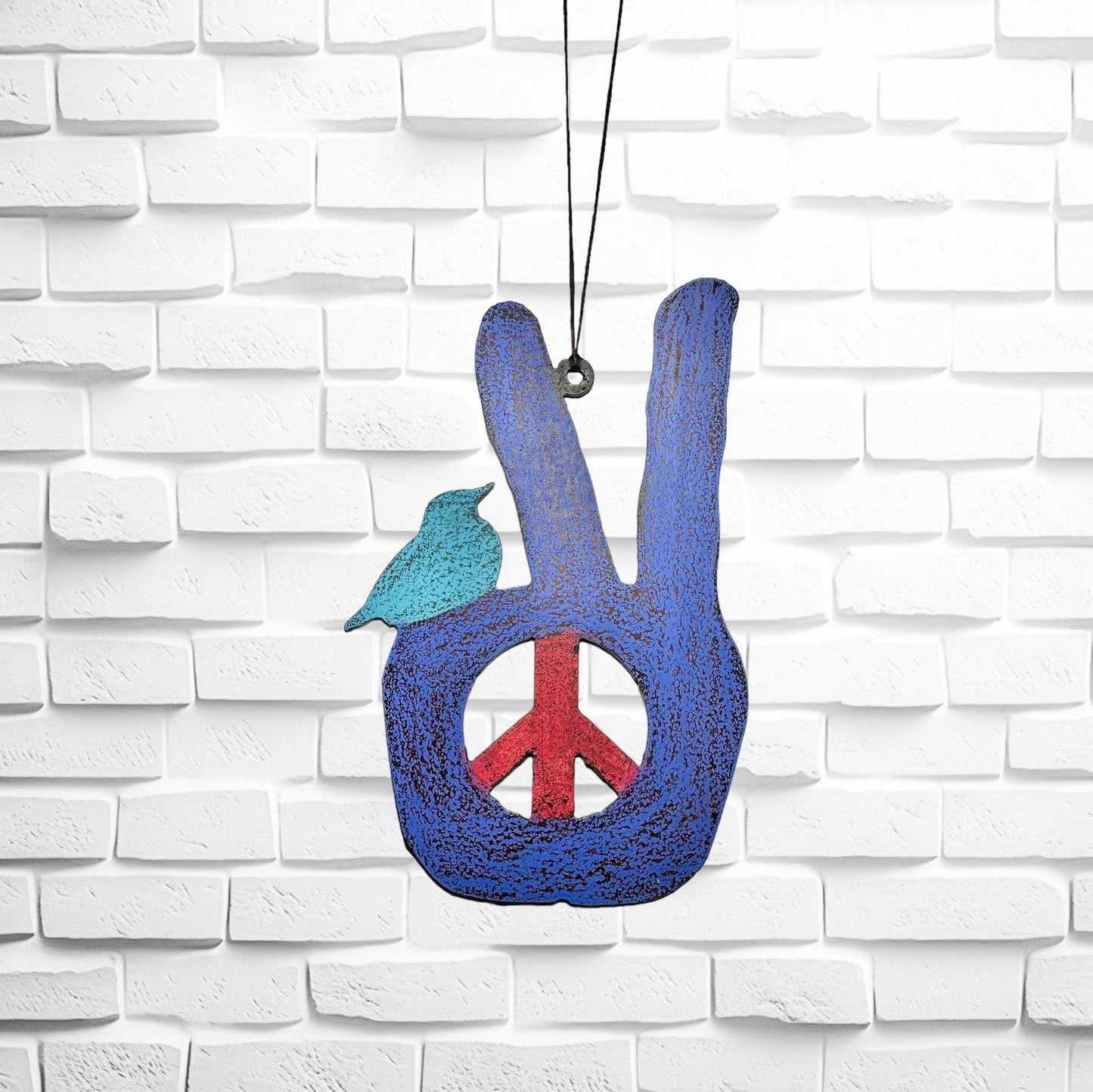 Peace sign ornament hippie hand bird metal gift recycled USA