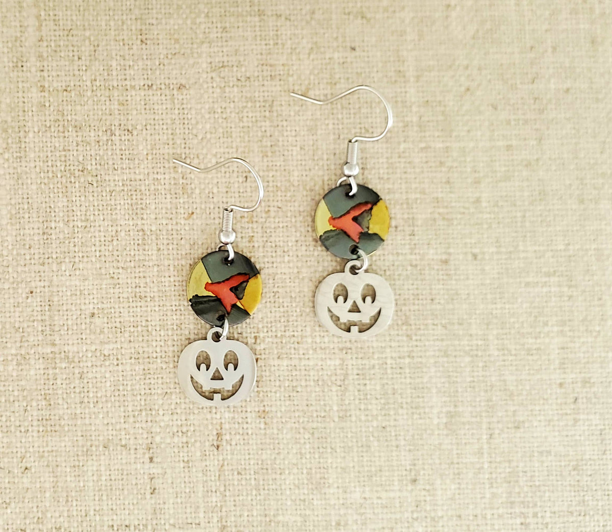 Halloween Stainless Alcohol Ink Pumpkin Connect Earring