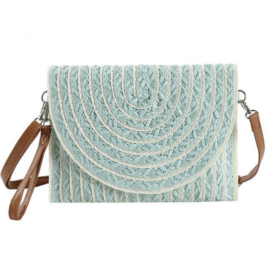 COLOR STRIPED TWO TONE STRAW CLUTCH & CROSSBODY BAG