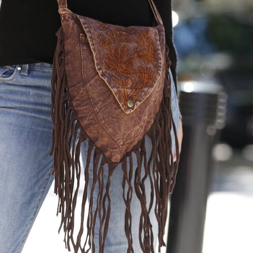 Triangle Boho Shoulder Bag | Stonewashed Cotton | Handmade