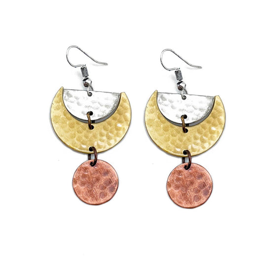 Banjara Collection - Hammered Mixed Metal Abstract Earrings