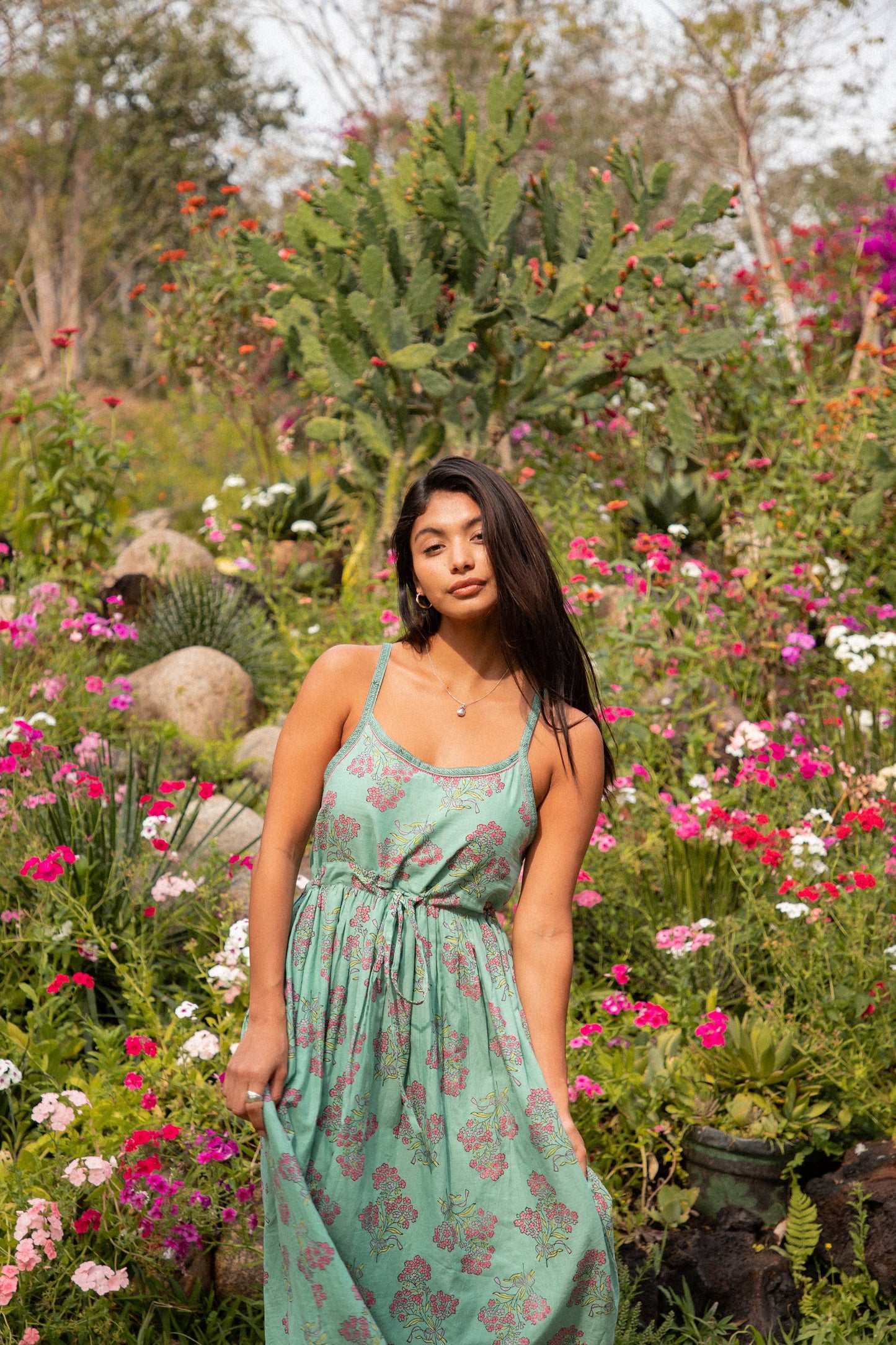 Block Printed Cotton Sundress with Hand embroidery (Amelia)