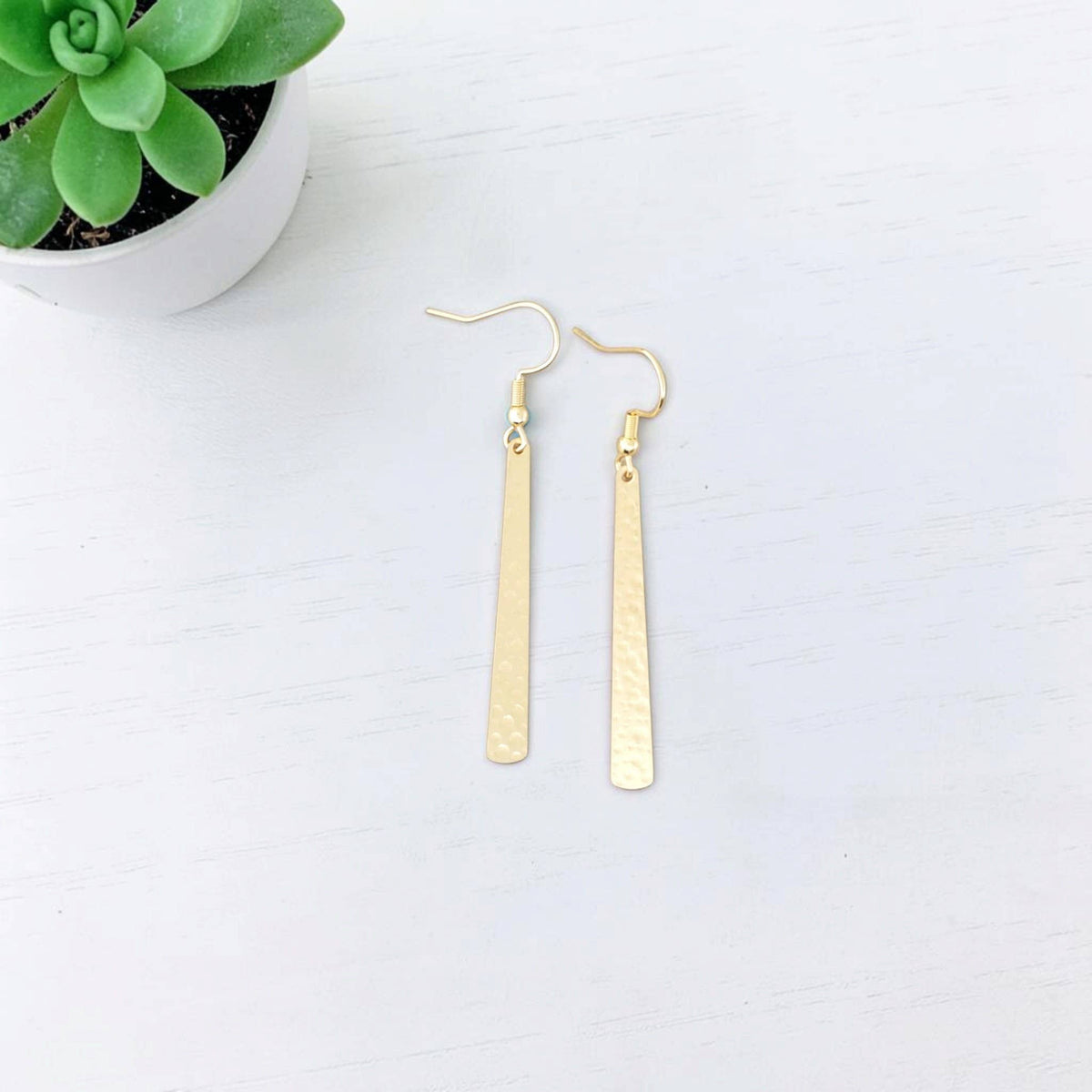 Brass Hammered Thin Drop Earrings