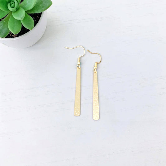 Brass Hammered Thin Drop Earrings