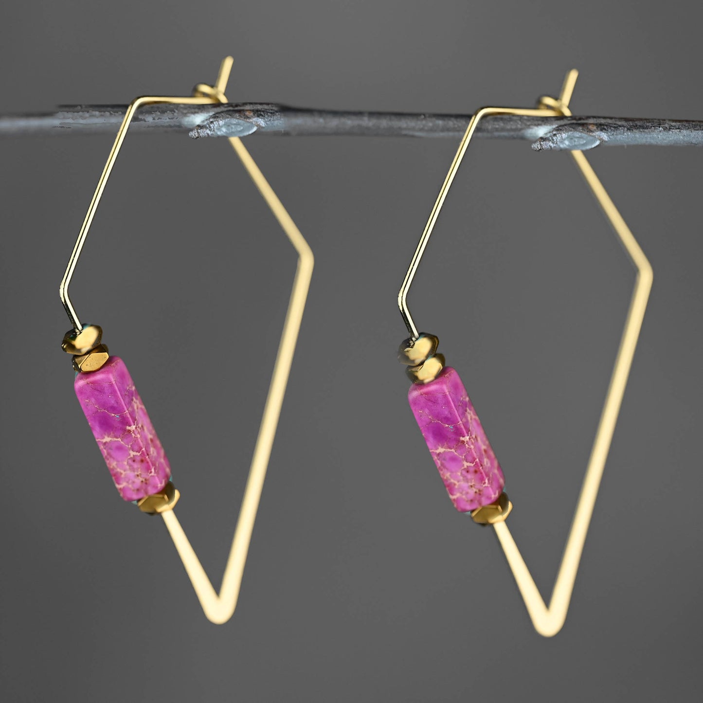 Modern Kite Wire w/ Semi Precious Tubes Earrings