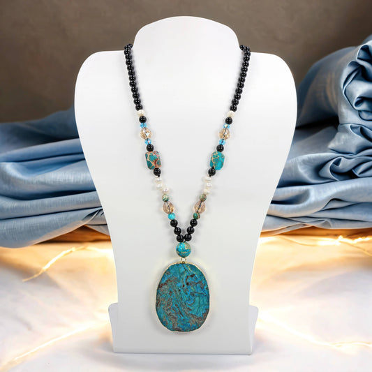 Onyx and Imperial Jasper Geo Pendant Necklace