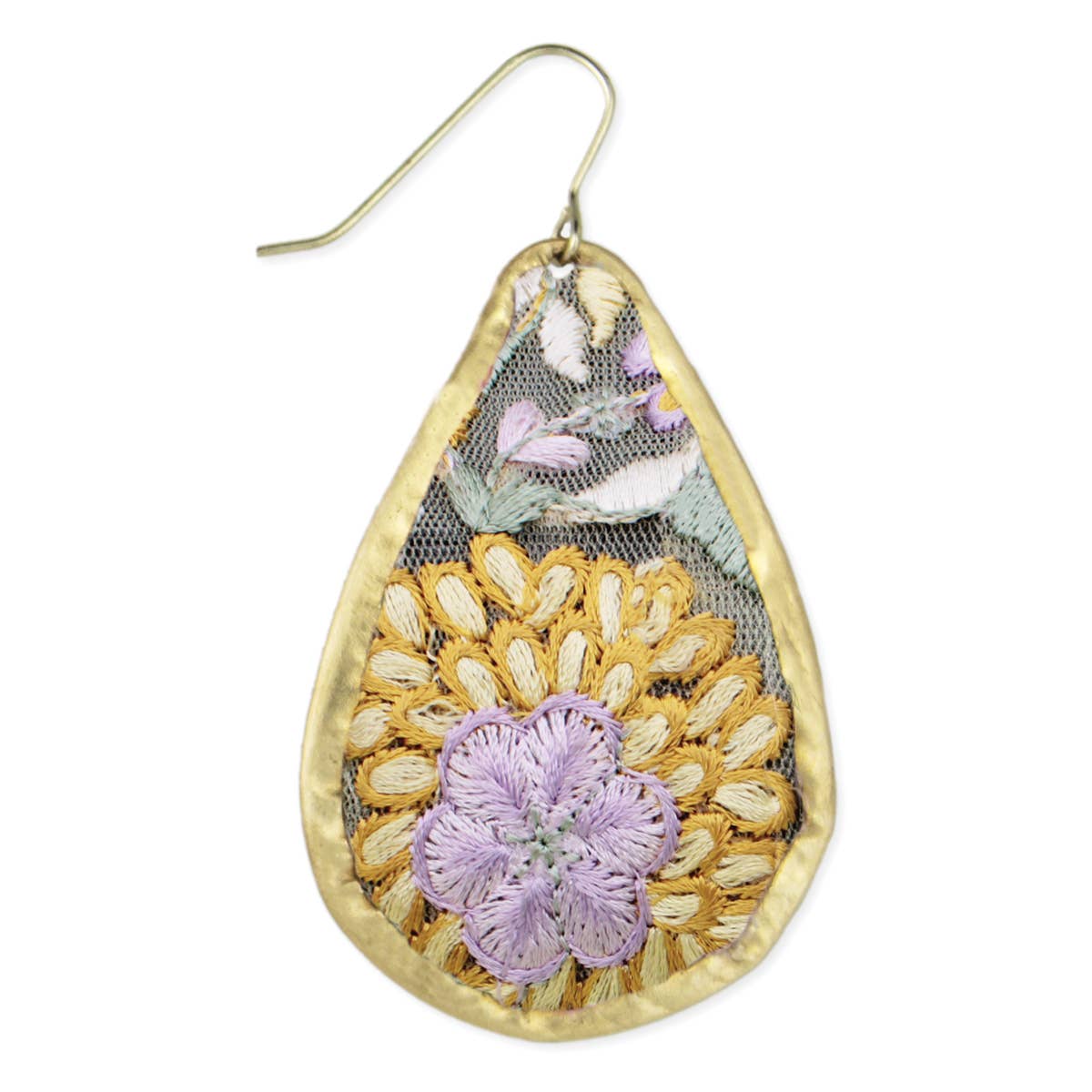 Yellow & Lavender Embroidered Earrings
