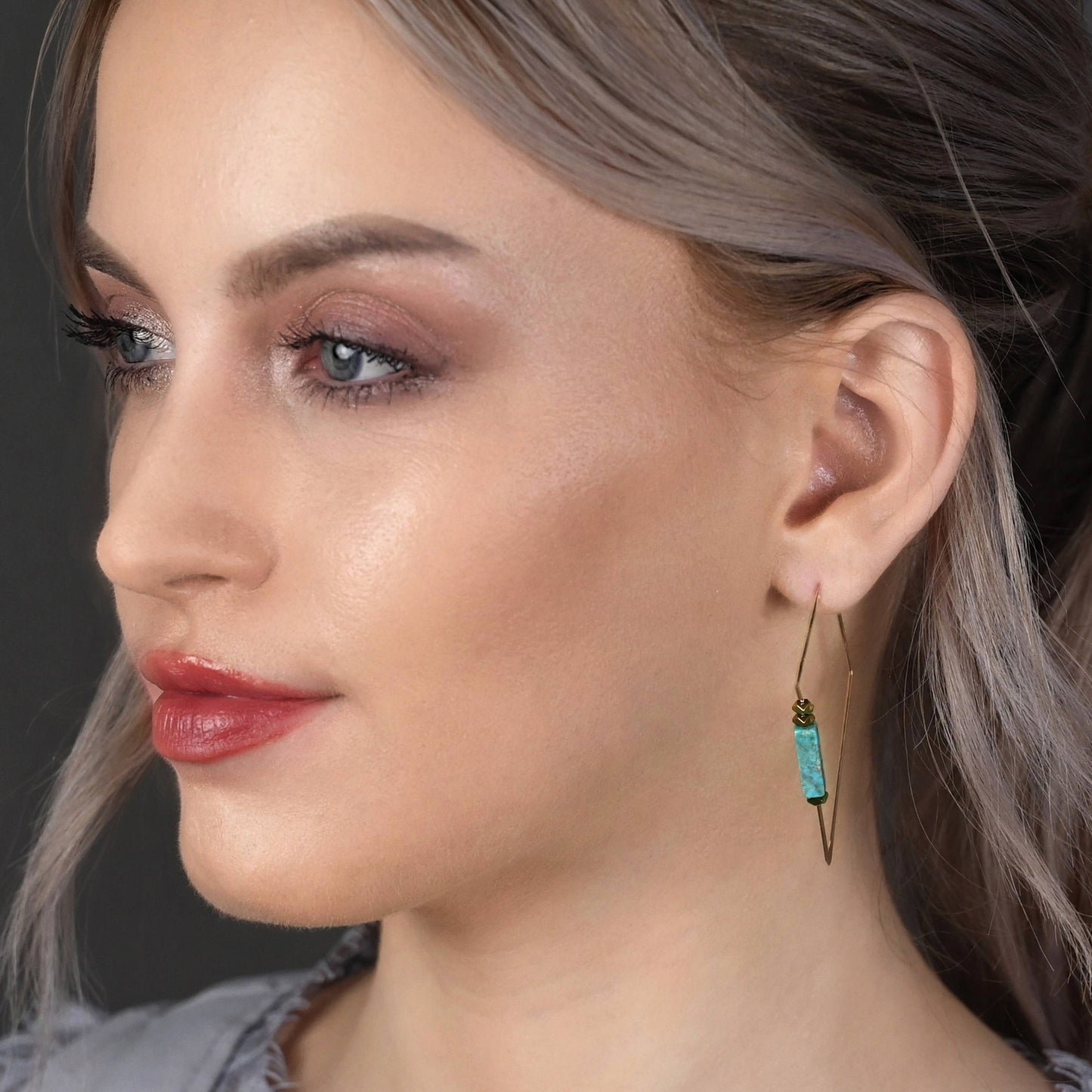 Modern Kite Wire w/ Semi Precious Tubes Earrings