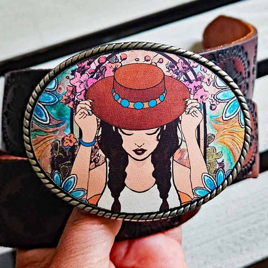 Boho Cowgirl Oval Belt Buckle
